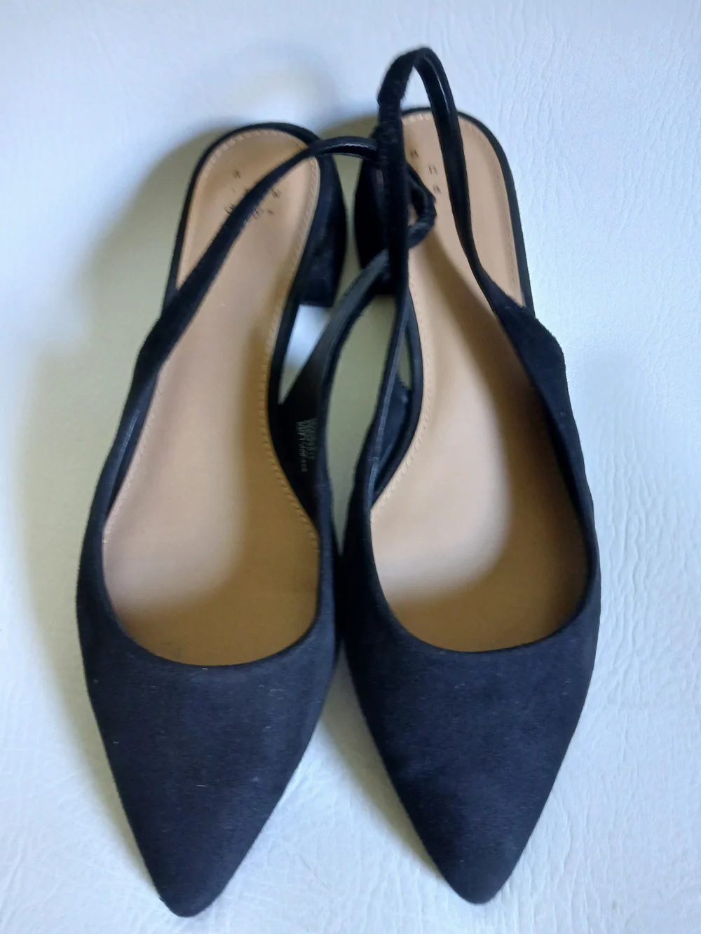 a new day Black Pointed Toe Faux Suede Slingback Flats Sz8.5M